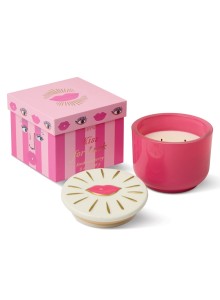 CMD0803EU Charmed 226g Pink Glass Candle Paddywax with Lips Ceramic Lid - Smoked Cherry